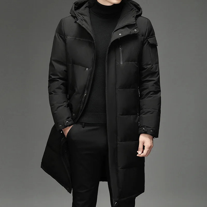 

Men's New Cotton Padded Coats Solid Color Knee Length Warm Windproof Cold Resistant Trendy Versatile Comfort Casual Long Outwear