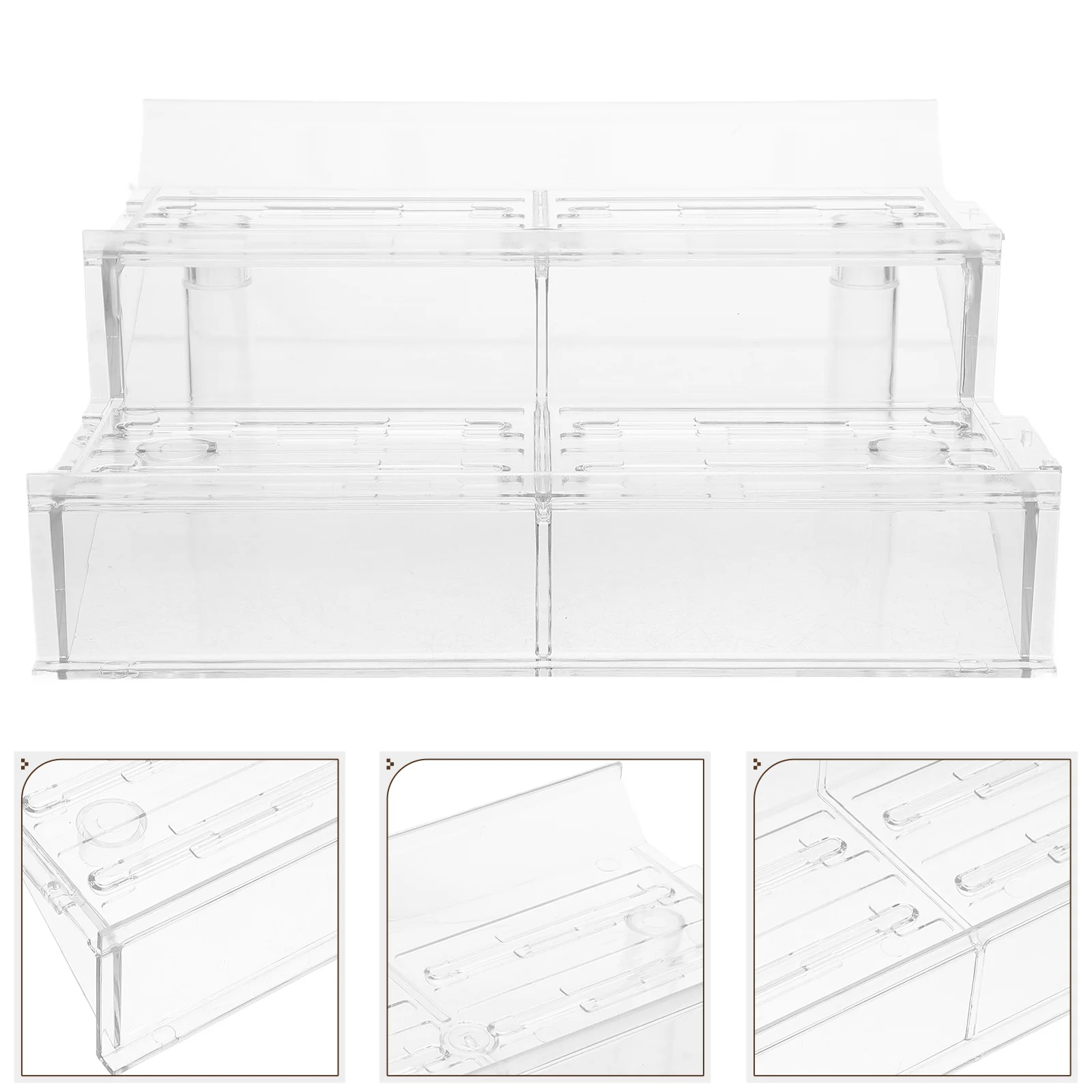 Clear Plastic 2 Tier Display Stand For Fruits And Vegetables For Supermarket Cold Cabinets Transparent Step Design For Showcasin