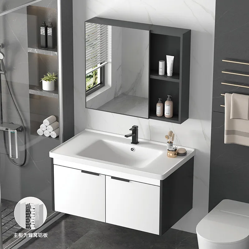 Honeycomb aluminum alloy bathroom cabinet combination wash basin ceramic integrated basin hotel face washstand