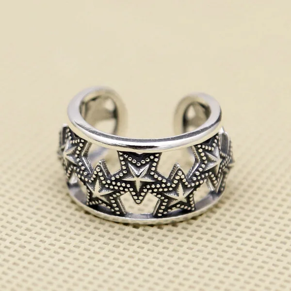 

Trendy personality punk jewelry Japanese and Korean Thai silver pentagonal star ring fashion index finger hollow 925 sterling si