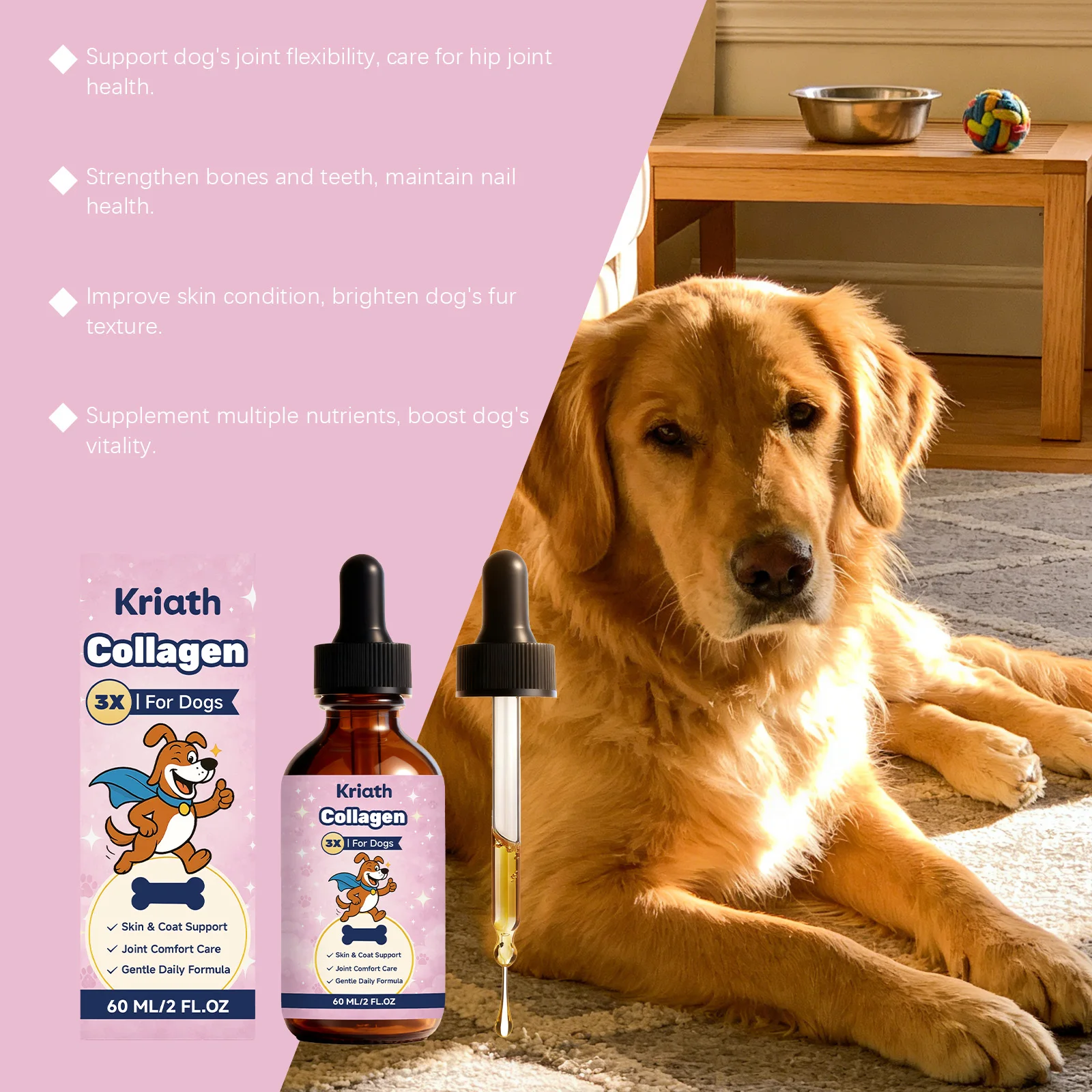 Dog Collagen Liquid Drops Enhance Joint Flexibility Strengthen Bone Improve Skin Condition Mild Daily Dog Nutritional Supplement 2
