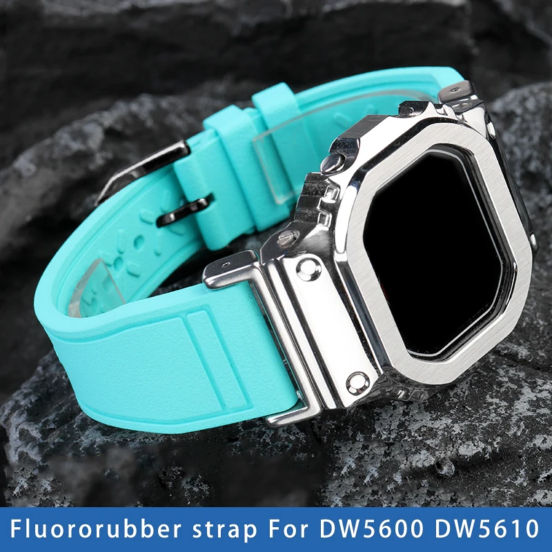 Fluororubber Viton Watch band Convex joint steel adapter waterproof solid color men’s watch strap For CASIO G-SHOCK DW5600/5610