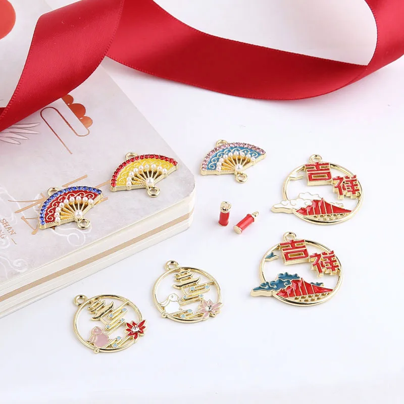 1pcs Diy Chinese Style Fan-shaped Moon Palace Rabbit Auspicious Cloud Palace Que Spring Festival Firecracker Ear Pendant