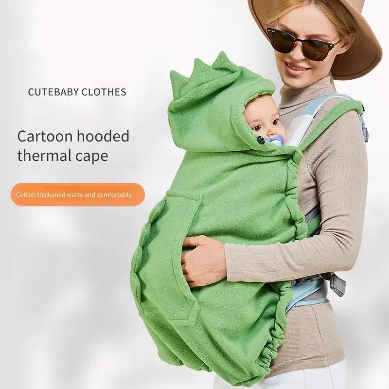 

Baby Carrier Cover Dinosaur Print Warm Fleece Hooded Wrap Fashion Windproof Waist Stool Pouch Soft Plush Blanket Cape