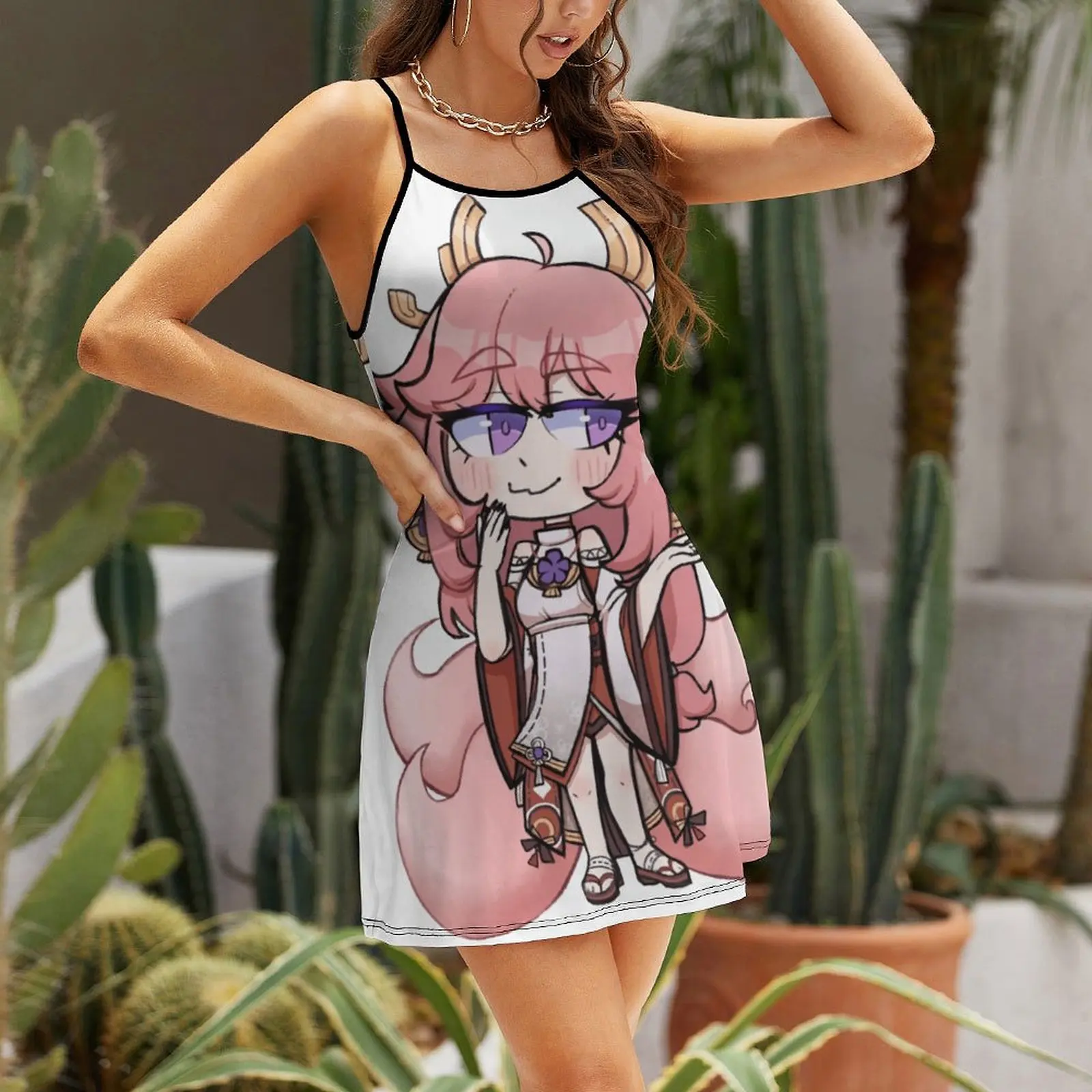 

Экзотическое женское платье на подтяжках Yae Miko Chibi, женское платье на бретельках, новинка, коктейльное, забавное, саркастическое