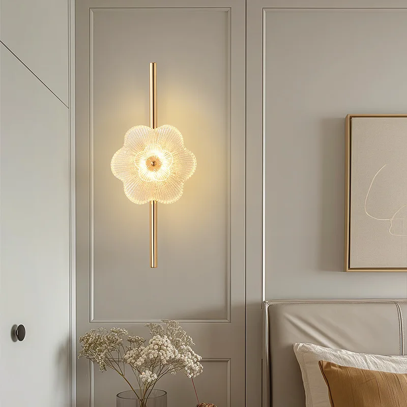 

Современный роскошный светодиодный настенный светильник: дизайнерский, стеклянный, в форме цветка, для романтического освещения вилл, отелей, лестниц, коридоров и проходов. Декоративные настенные бра.