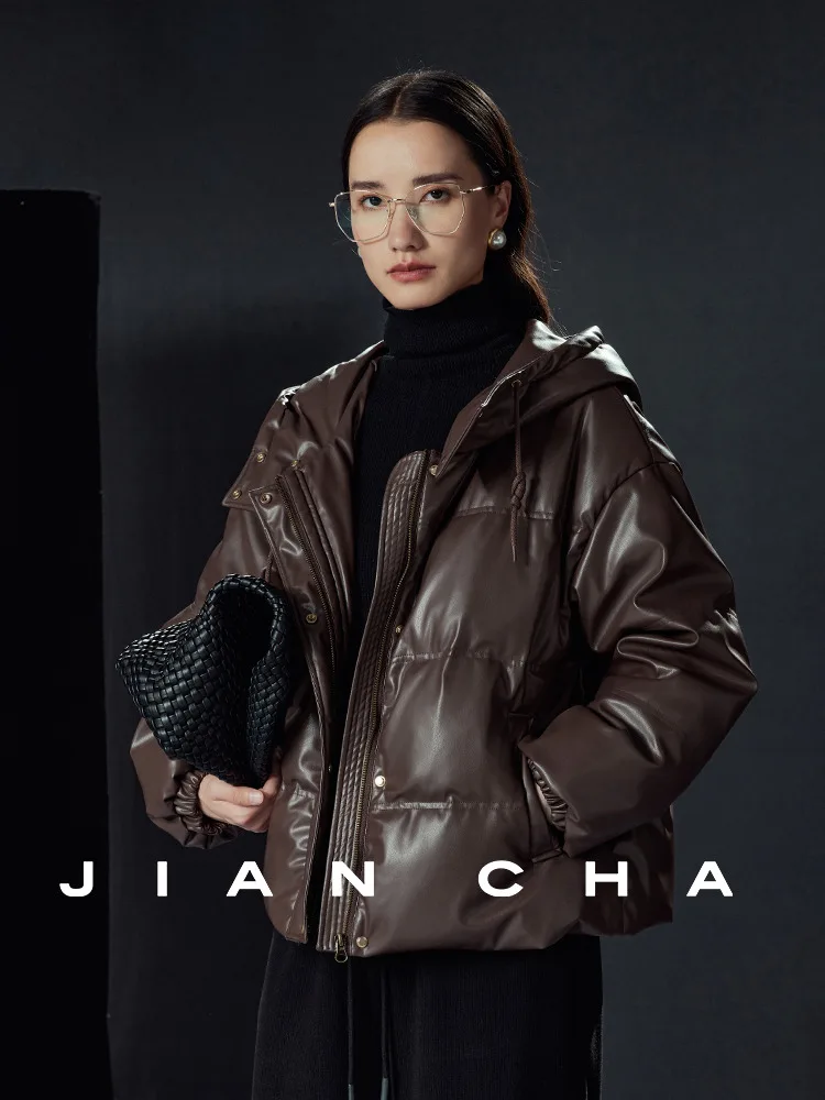 

Jiancha ort Leather down Jaet Warmth Sle Commute Faion Polyester 90% White Du down Filling Thiened Long Sve