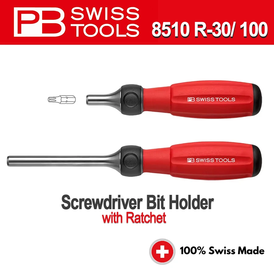 PB SWISS TOOLS Screwdriver Bit Holder with Ratchet for Quick Bits Changes Bit Holder with Ratchet Handle NO.8510 R-30 / R-100