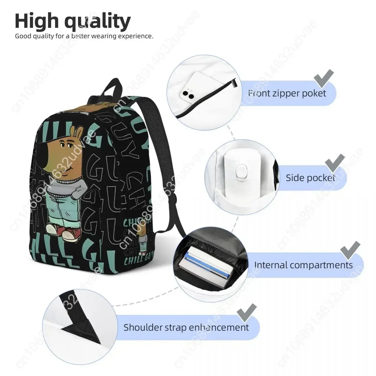 I'm Just A Chill Guy Meme Backpack Pria Wanita Keren Tas Ransel Sekolah Menengah Hiking Travel Daypack dengan Tulisan Lucu Tas Laptop Kanvas dengan Saku