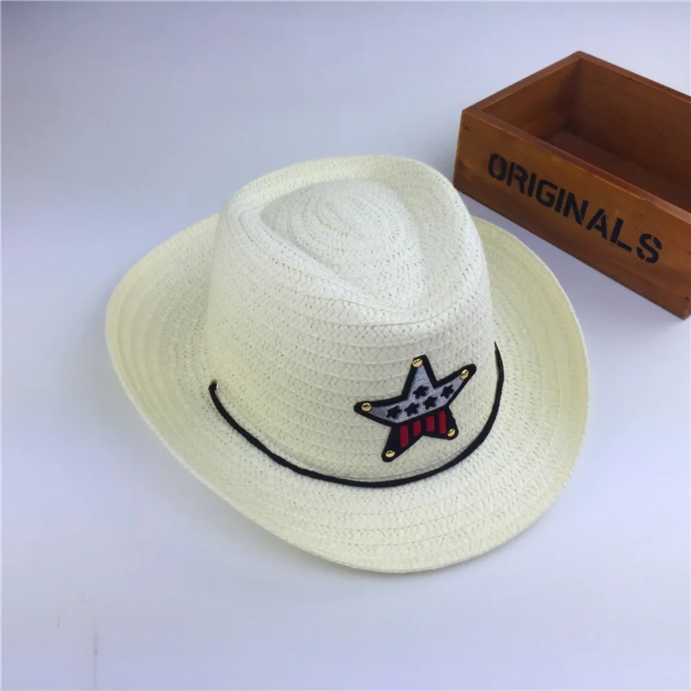 Kids Boys Girls Summer Breathable Cowboy Hat Straw Sun Cap Children Hats Pentagram Hat Fishman Hat Jazz Hat Bucket Hat