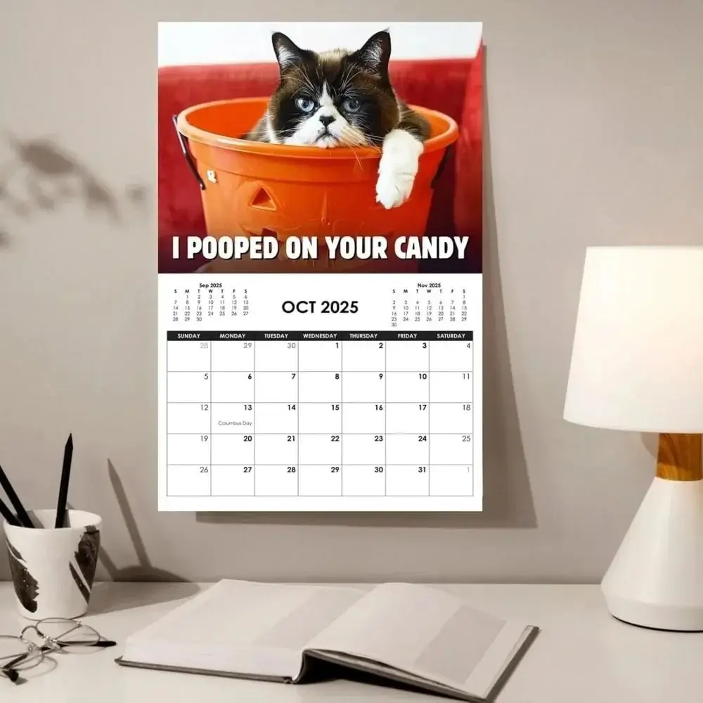 Kawaii 2025 Pissed-Off-Katzen-Kalender, niedlicher Katzenliebhaber-Wandkalender, kreativ, kann mit Bürobedarf feiern