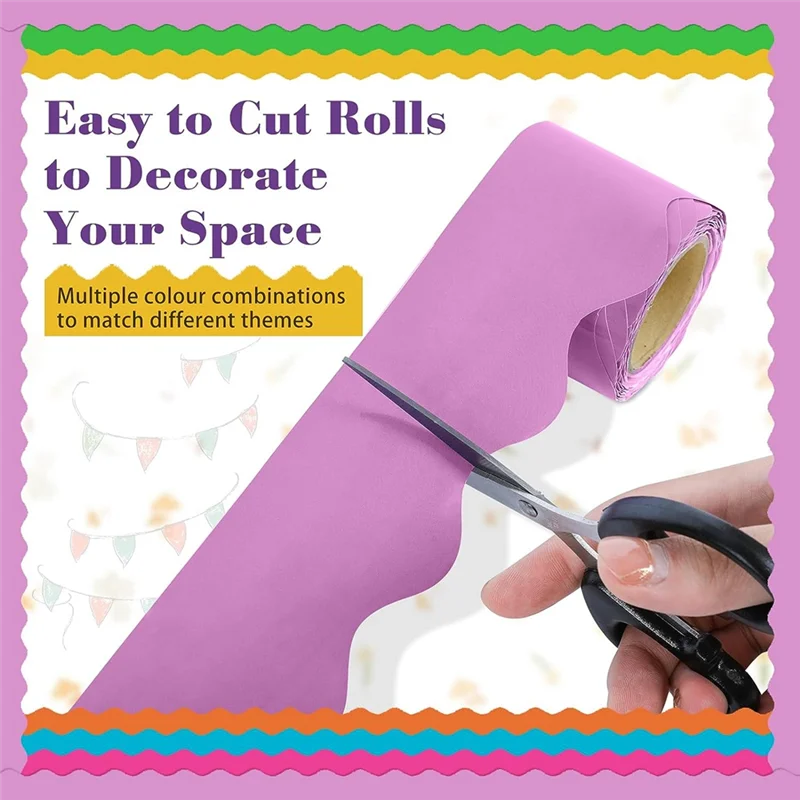 Leading-6 Rolls 198 Ft Bulletin Board Borders For Classroom, Paper Roll Scalloped Borders,For Classroom Decor, Home Decor, Party