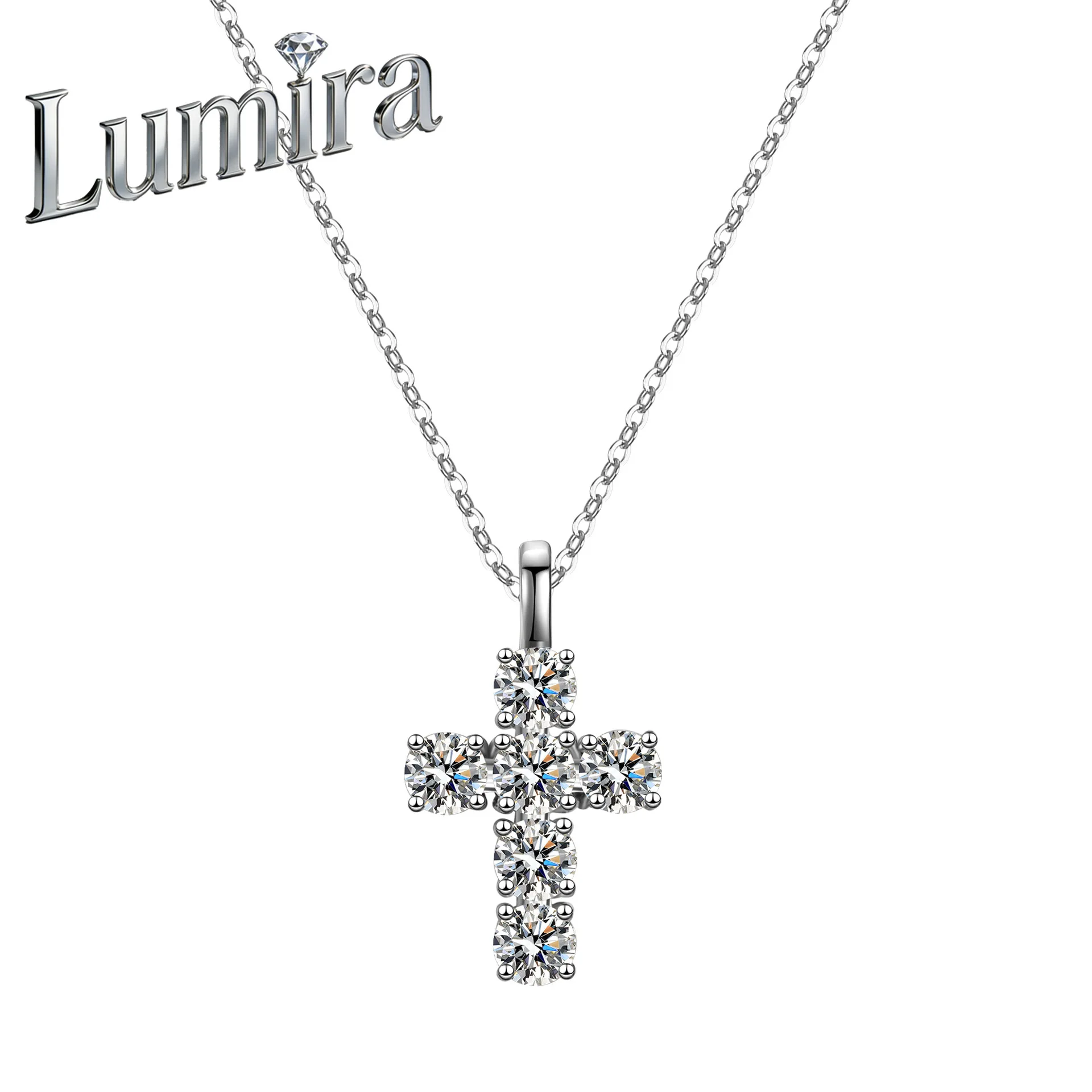 

Lumira Platinum PT950 3-Carat Moissanite Necklace for Women Fashion Cross Geometric Pendant Collarbone Chain