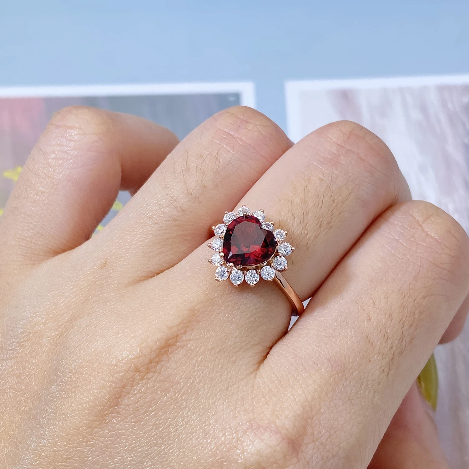 

YBO 925 Sterling Silver Heart Stone Rings Women Natural Red Garnet Ring Luxury Jewelry Wedding Engagement Party Birthday Jewels