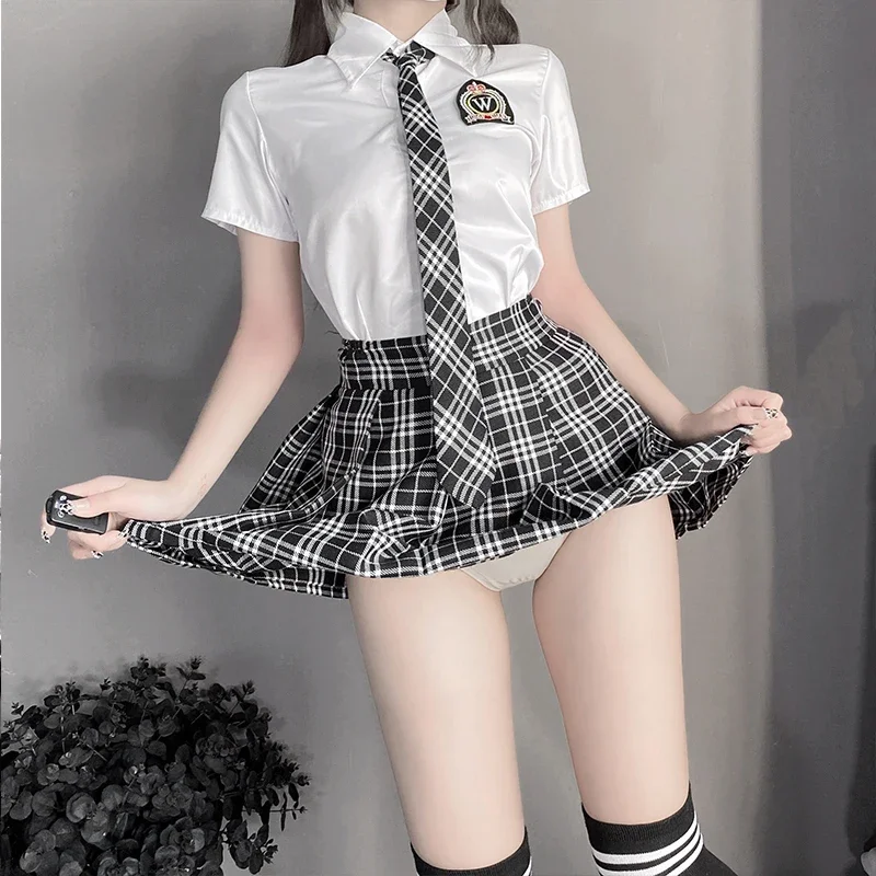 Japanese Anime Sweet Plaid School Girl Costume Tie Kawaii Student Uniform Women Sexy Lingerie Cheerleading Cosplay