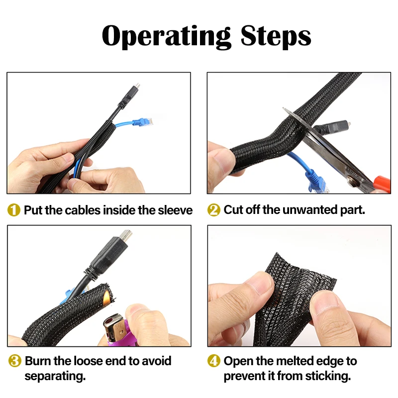 1~50m Black Self-Closed Cable Sleeve 3mm ~ 60mm PET Braided Insulated Auto Line Split Loom Sleeving Wrap Wire Organizer