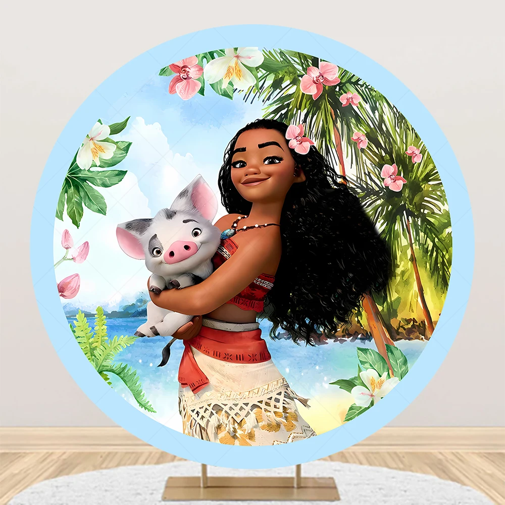 Round Disney Moana Backdrop Custom Kids Birthday Party Banner Background Baby Shower Cartoon Photography Decoration Photo Props