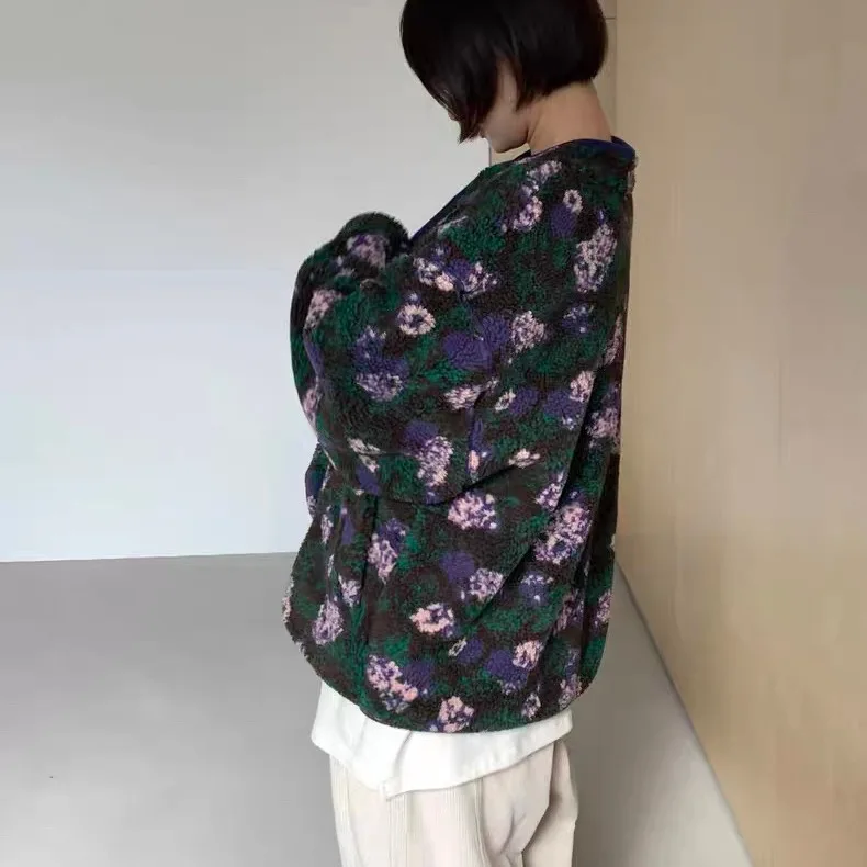 

Ladies' Korean Sle Chic Autumn Winter New Design Loose Casual Lamb Fur Jaet Versatile Retro Reducing Age Top