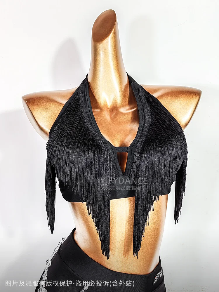 2024 New Latin Dance Performance Costumes For Women Black Tassels Tops Colorful Fishbone Skirts Adult Latin Dance Dress DN15953