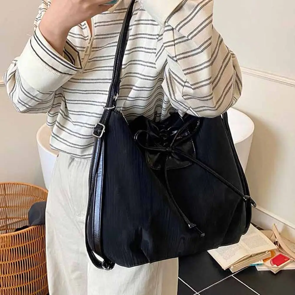 

Solid Color Silver Bow Backpack Large Capacity Versatile Balletcore Shoulder Bag Korean Style Versatile Handbag Travel