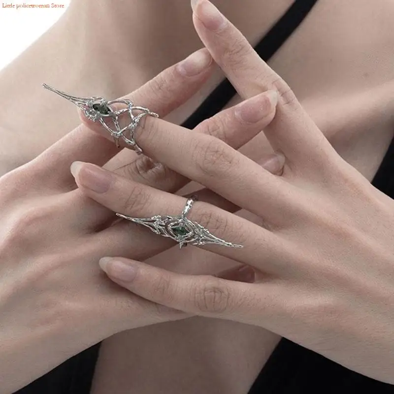 F92D Set of 2 Edgy Split Texture Bone Top Rings Rhinestones Irregular Hollow Open Joint Ring Jewelry for Trendsetters