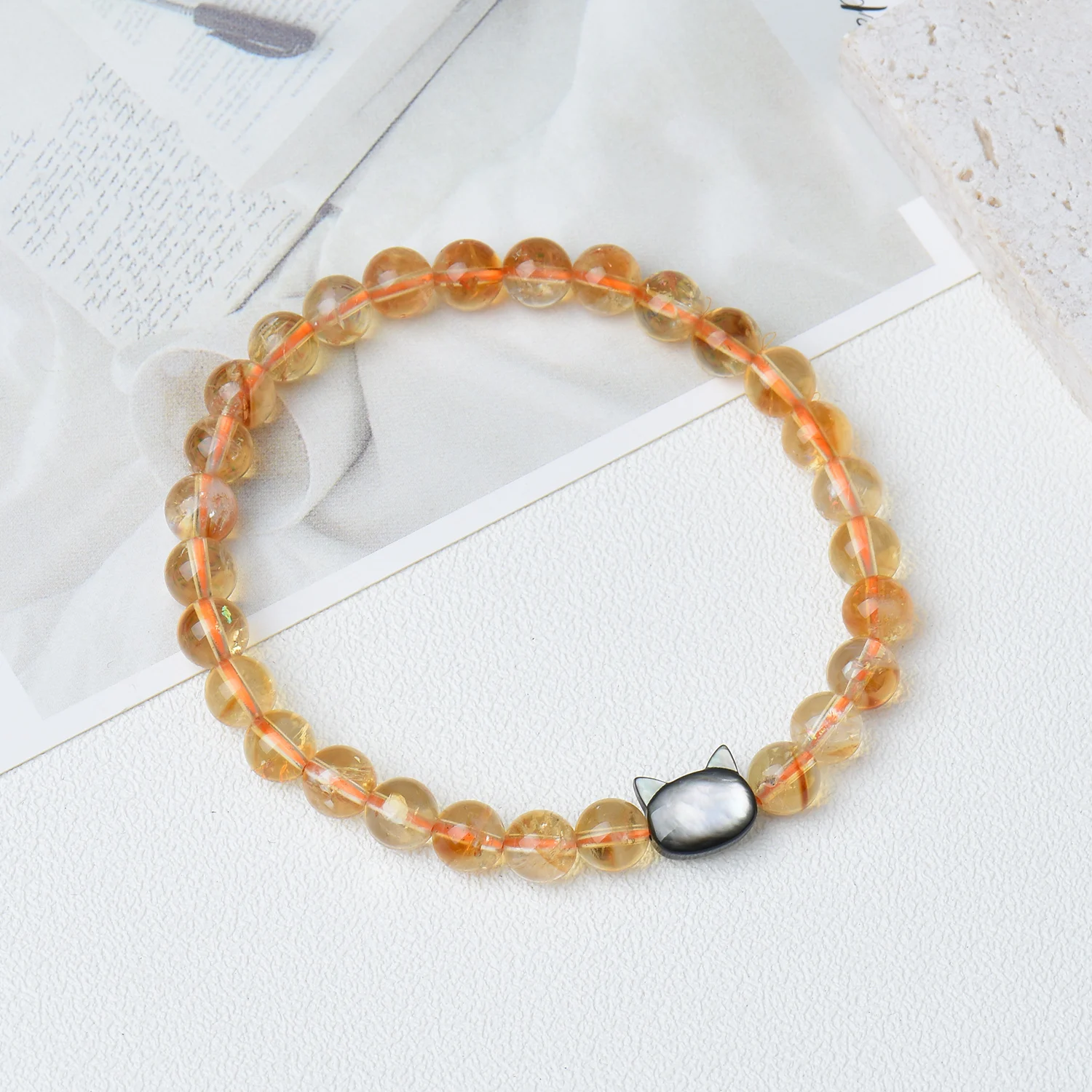 Natural Crystal Bracelets Cat Shaped Shell Moonstone Amethyst Labradorite Citrine Onyx For Women Fashion Charm Cute Gift Jewelry