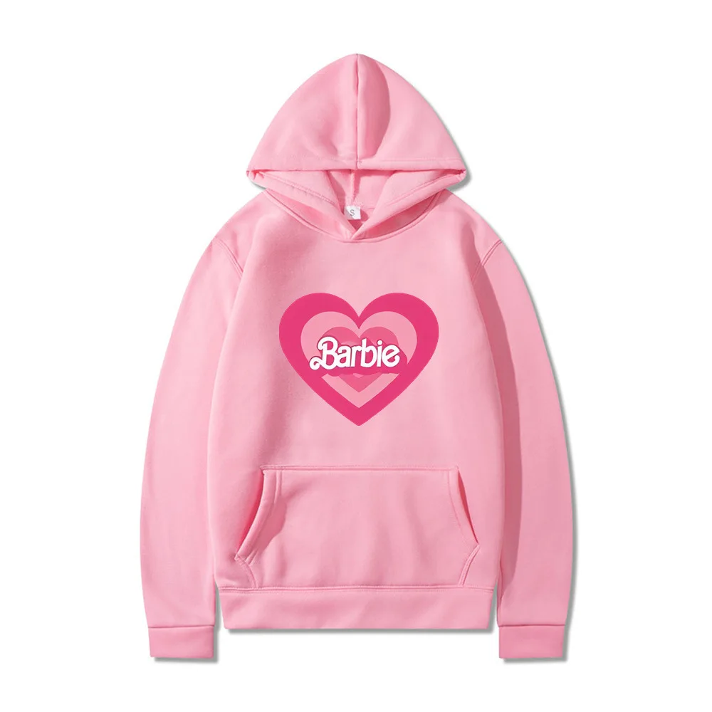 MINISO Barbie The Movie Peripheral Two-dimensional Velvet Sweatshirt Plain Letter Print Kangaroo Pocket Drawstring Print Hoodie