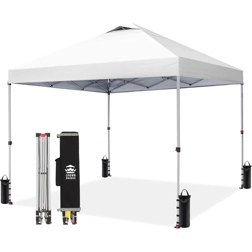 

Тент-шатер 12x12 Pop Up Canopy для улицы, запатентованная конструкция с установкой одним нажатием, с сумкой на колесах, в комплекте 8 колышков и 4 веревки, белый