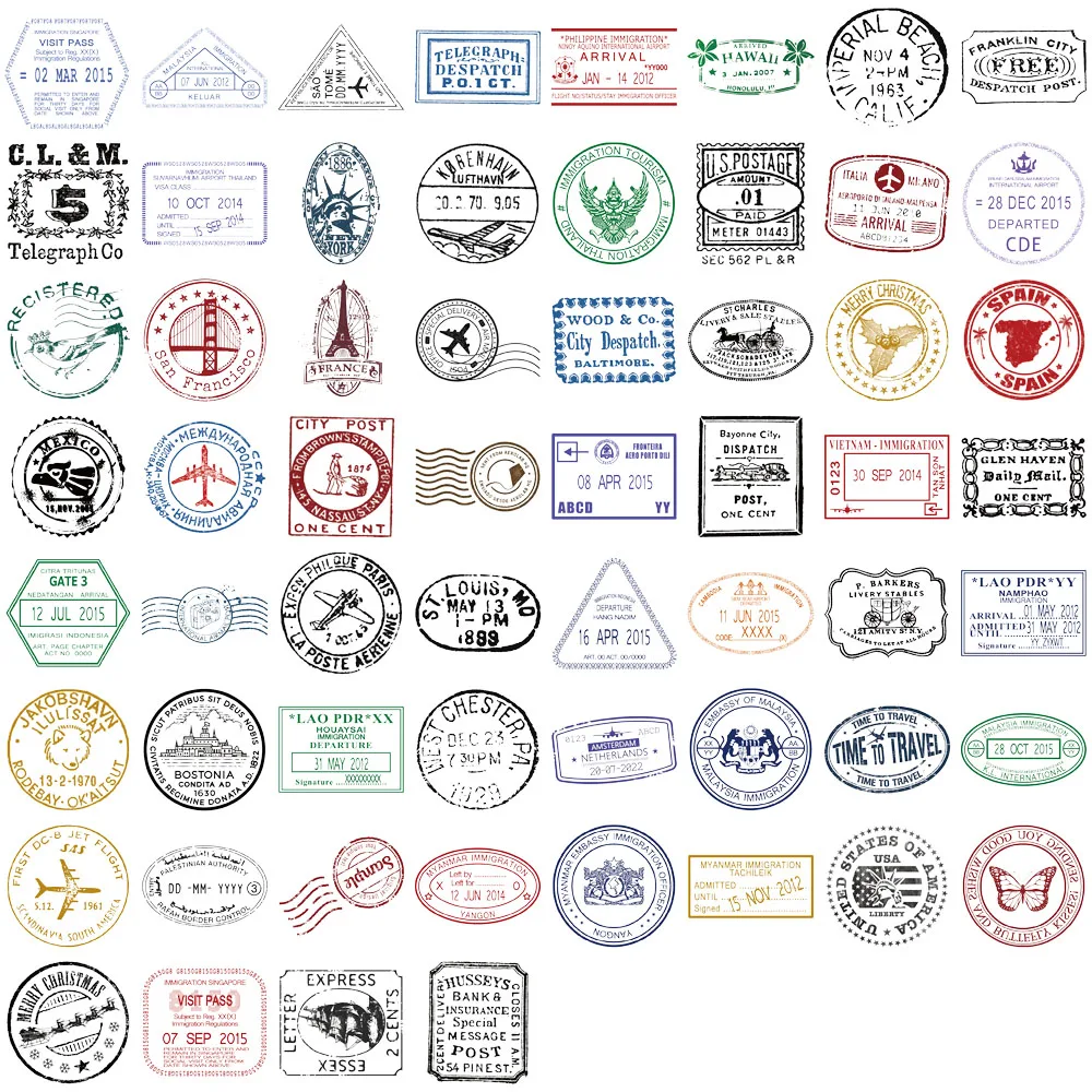 60PCS Creative Retro Postmark Ins Wind Stickers, Phone Cases, Notebook Bottles, DIY Personalized Stickers
