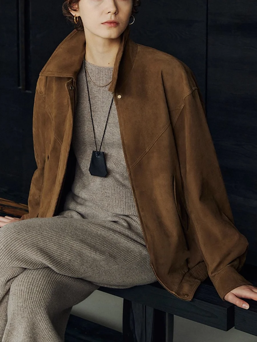 Rétro moderne ample singe daim Jaet femmes Anti-eep velours vêtements d'extérieur printemps 2025 Faion dames ort manteau fermeture à glissière