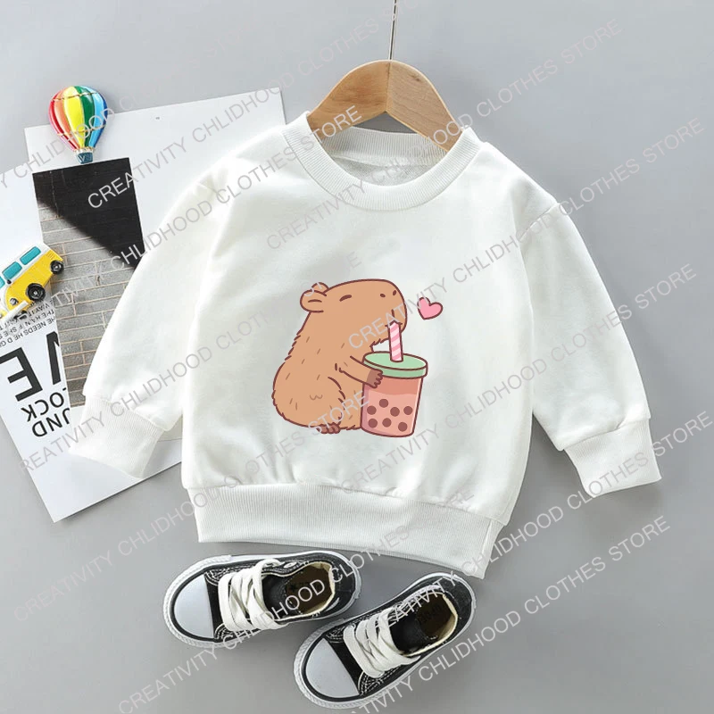 Capybara Kid Sweatshirts Pullover Children Clothing Cartoons Anime Casual Clothes Kids Girl Boy Kawaii Fashion Tops Sweatshirt