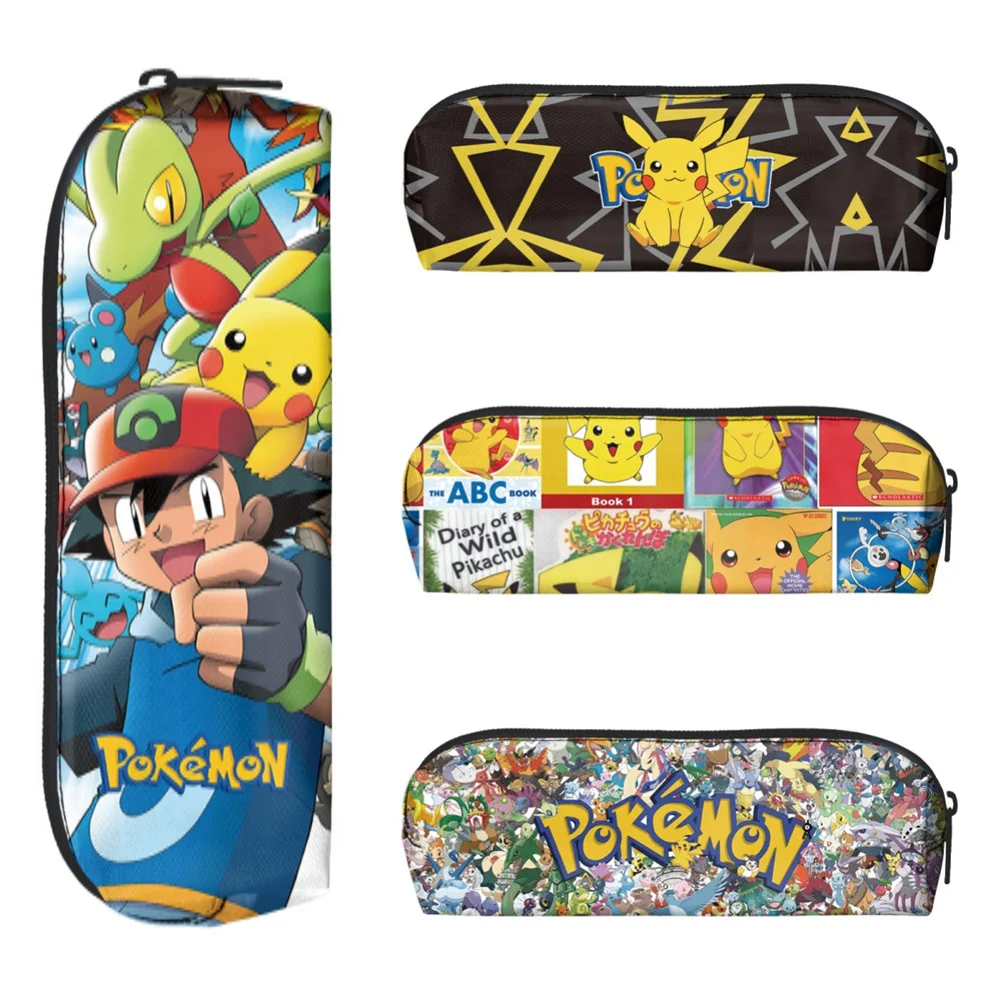 Pokemon Pikachu Pencilcase Cartoon Pikachu Pencilcase Student Polyester Pen Bag Storagebag Kids Stationery Box Zipper Bag Gift