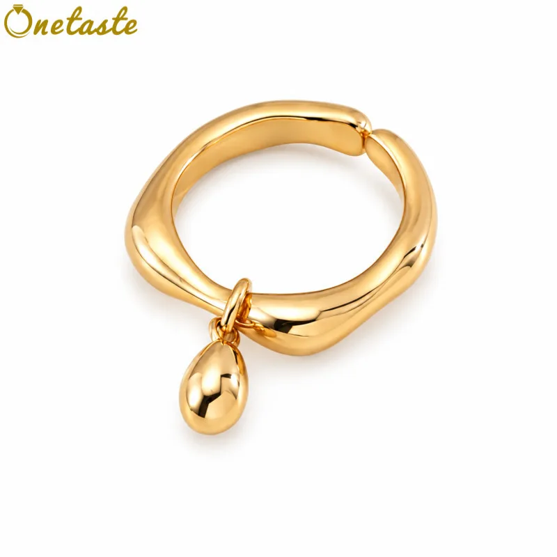 925 Sterling Silver High Polished Shiny Curve Band Open Rings For Women Water-drop Charm Trendy Stack Statement Ring Party Gift