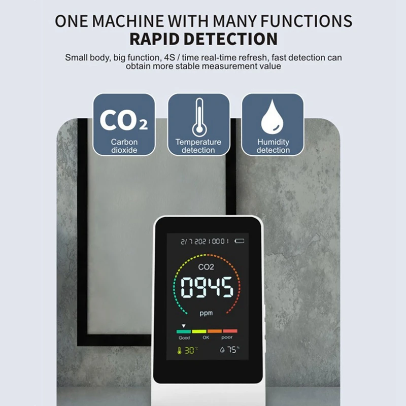 

Y16A 3 In1 CO2 Meter Smart Air Quality Detector Digital Temperature Humidity Sensor Tester Air Quality Monitor(Black)