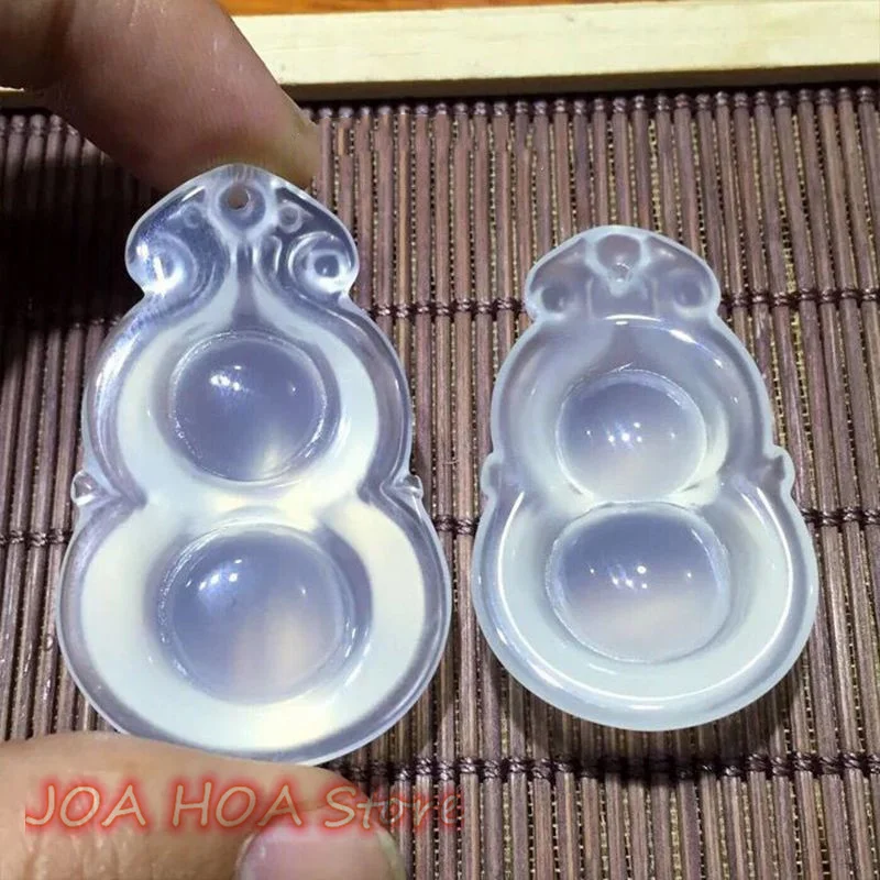 High Ice Brazilian White Chalcedony Double-sided Gourd Sweater Chain Pendant Agate Fulu Jade Beads-chain