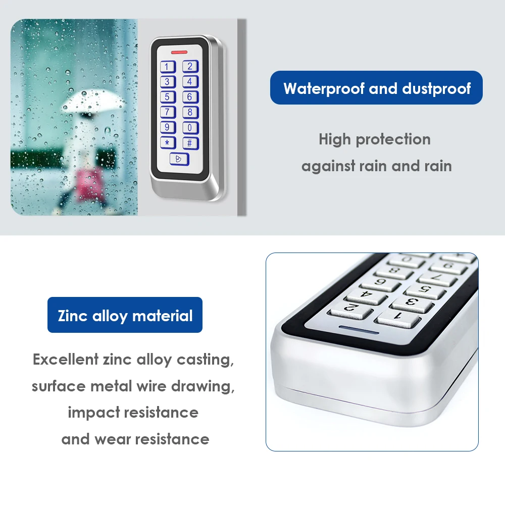 IP67 방수 금속 키패드 근접 카드가있는 125Khz RFID 도어 액세스 제어 시스템 1000 Us 용 독립형 액세스 컨트롤러