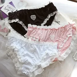 4XL Large Size Women Cute Lovely Sweety Japanese Style Lolita Cosplay Panties Sexy Lace Milk Silk Soft Ruffles Underwear Breifs