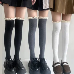 Y2K Lace Thigh High Socks Women Girls Autumn Winter Sweet Lace Knitted Long Socks Japanese Style JK Lolita Black White Stockings