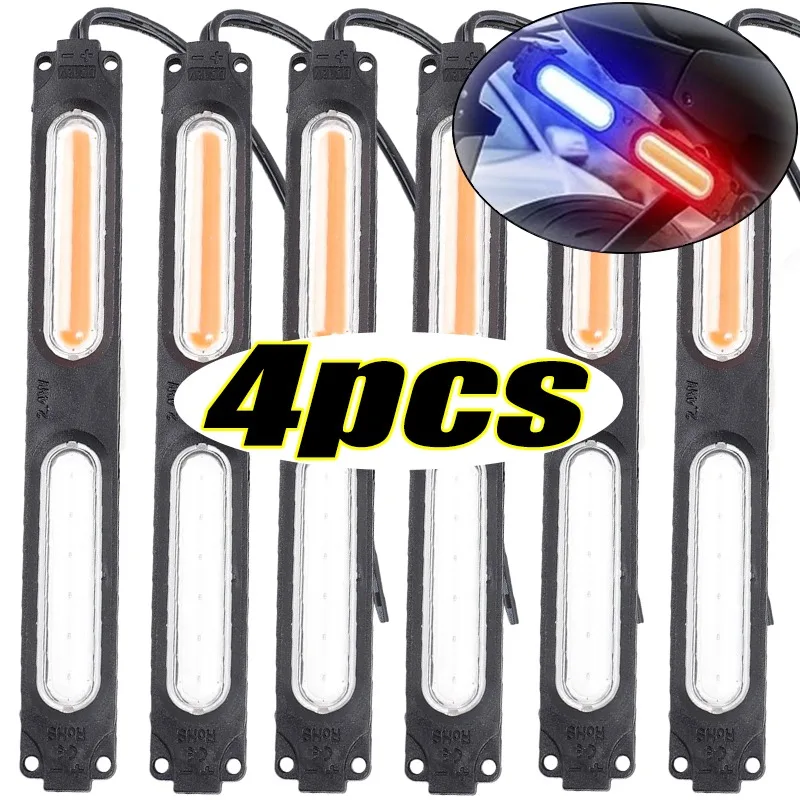 1/2/4pcs Universal Motorcycle COB Strobe Anti Collision Warning Light Self-Adhesive Rear Taillight Signal Red Blue Flashing Lamp
