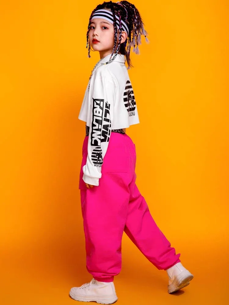 Hip Hop Mädchen Crop Top Rosa Jogger Kinder Sweatshirt Street Dance Cargo Hosen Streetwear Kleidung Sets Kind Jazz Bühne Kostüme