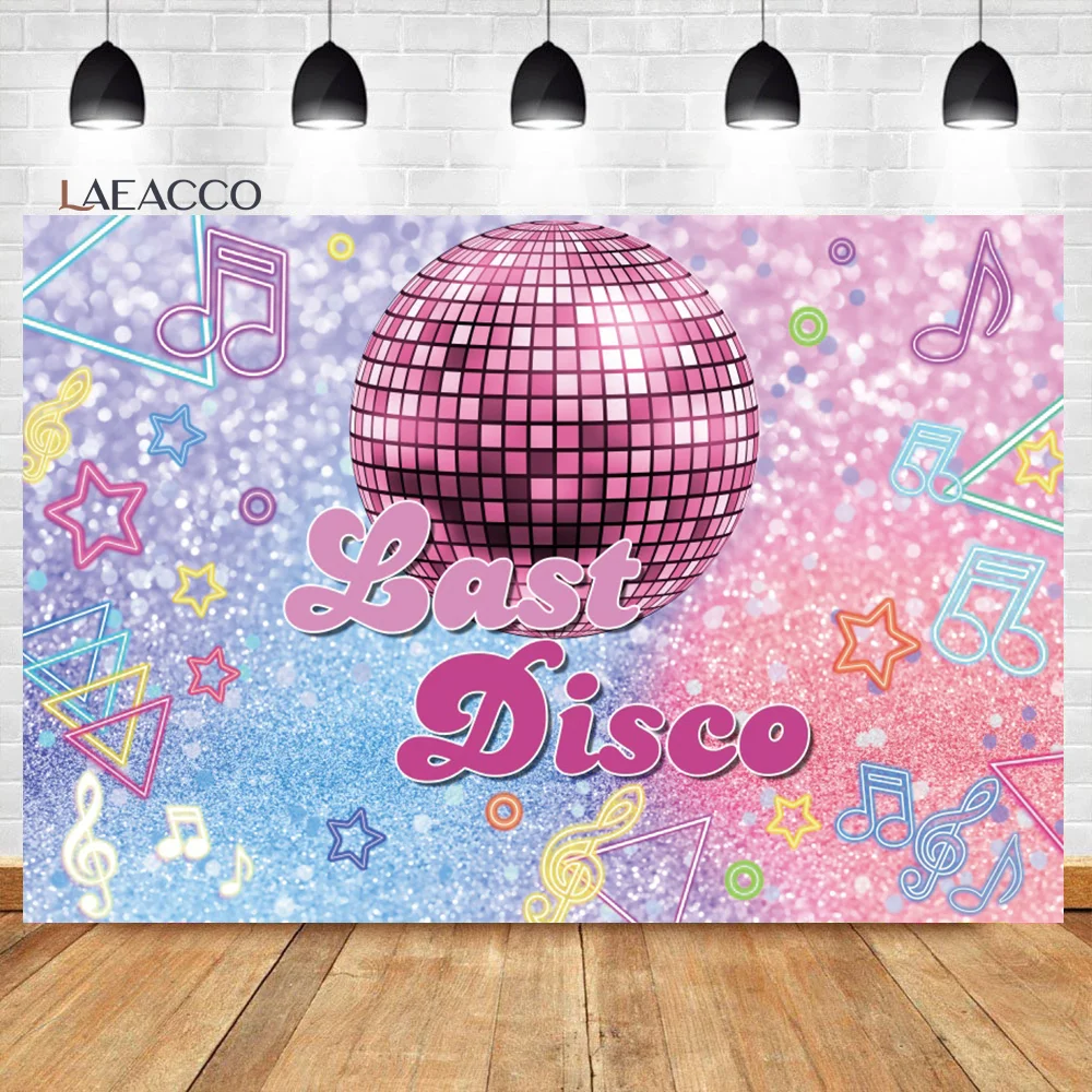 Laeacco-ディスコパーティーの背景、ナイトクラブ、音楽、ピンク、光沢のあるネオンライトボール、70s、80s、90s、誕生日ポートレート、写真の背景