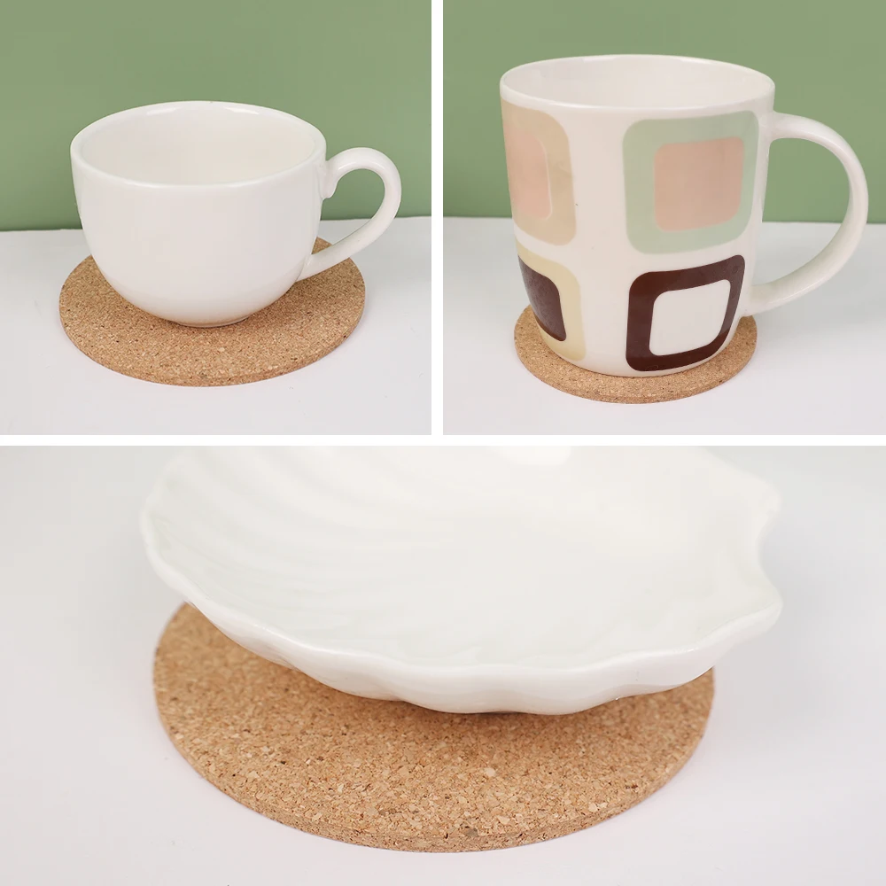 10PCS Cup Mat Natural Round Wooden Pad Durable Non-Slip Cork Coaster Tea Coffee Mug Drinks Holder for Table Decor DIY Tableware