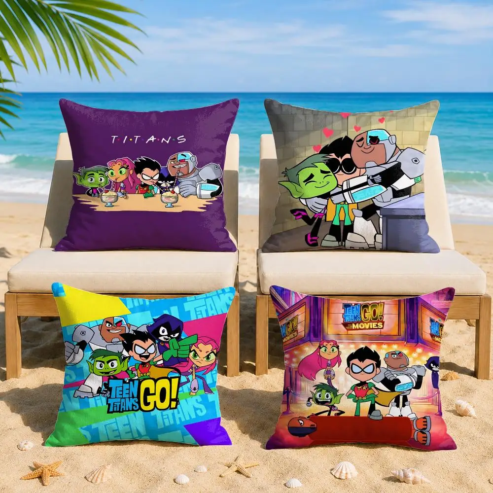 T-Teen T-Titans Go Cushion Cover Soft Short Plush Double-Sided Printing Home Decor Machine Washable Pillow Case Gift