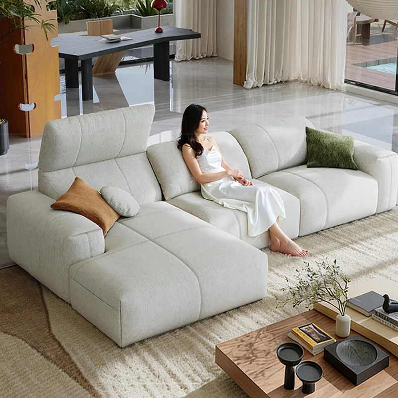 New Style Chenille Velvet Cover Removable Washable Cat-Proof L-shaped Sponge-Filled Sofa Living Room Chaise Lounge Set