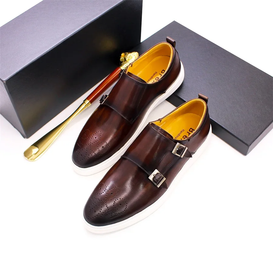 Sapato masculino high-end clássico de couro artesanal, sapato baixo casual, elegante e confortável, festa, namoro