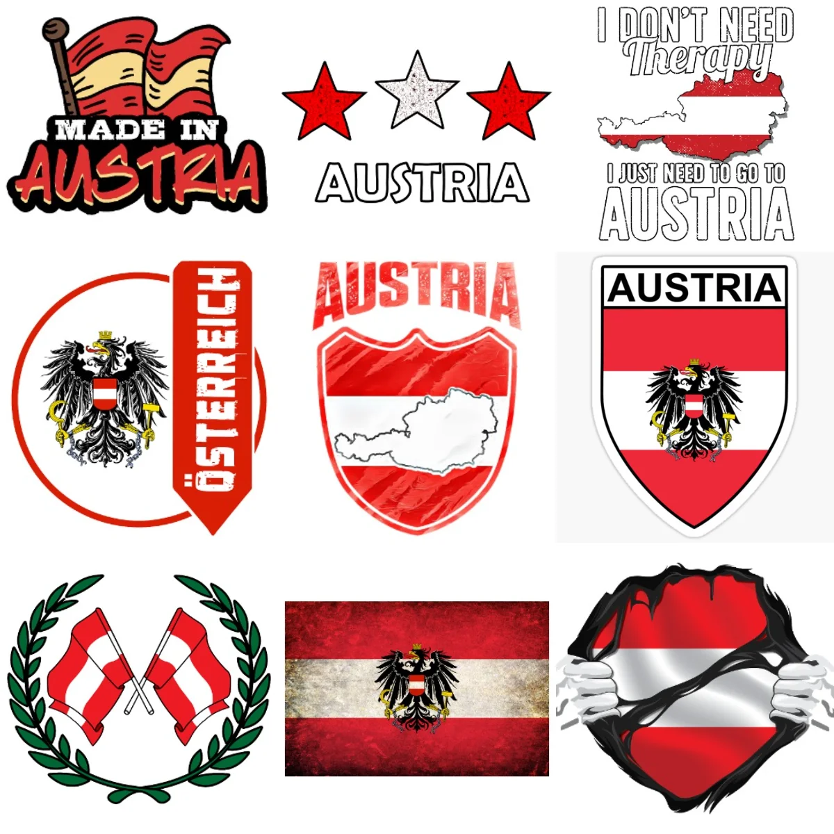 

Austria Flag Map National Emblem Creative PVC Stickers for Car Bicycle Helmet Bumper Window Fridge Wall Decoration Accessories