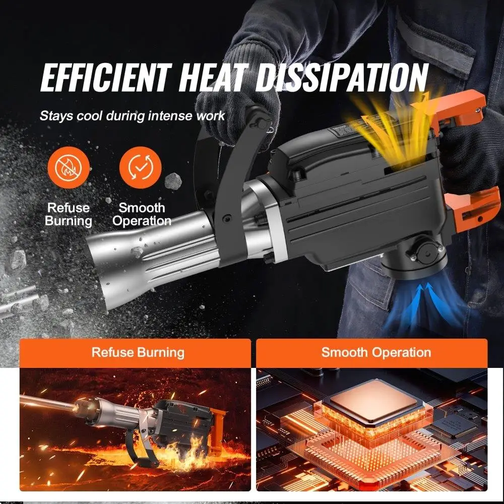 Jack Hammer Listrik 2200W yang Kuat Pemecah Beton Tugas Berat 1350 BPM dengan 6 Mata Pahat dan Tas Jinjing