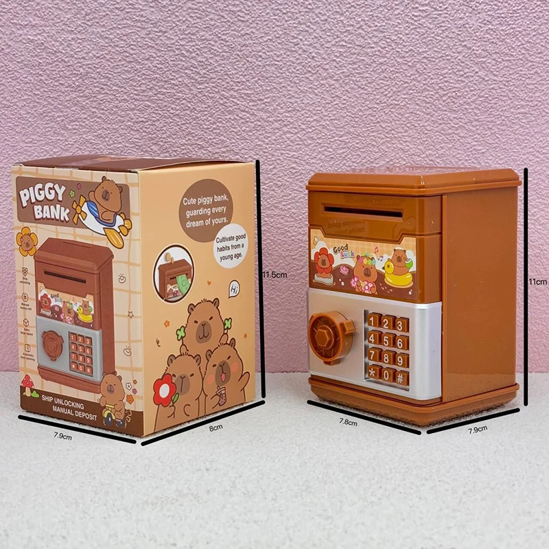 1 قطعة البسيطة Kawaii كابيبالا التوفير البنك الأطفال تخزين حصالة على شكل حيوان لطيف كلمة المرور عداد رمز مفتاح قفل عملة البنك ATM الطفل هدية