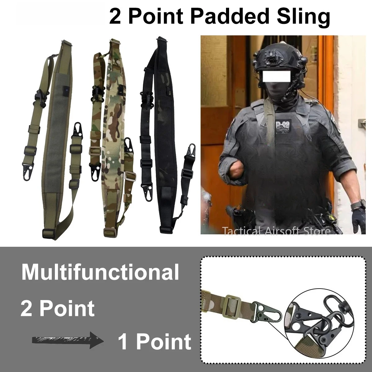 

Removable 2 Point 1 Point Sling Strap 2.25" Wide Padded Sling Swivel RSA Accessories Rugged and durable 500D Nylon Comfortable