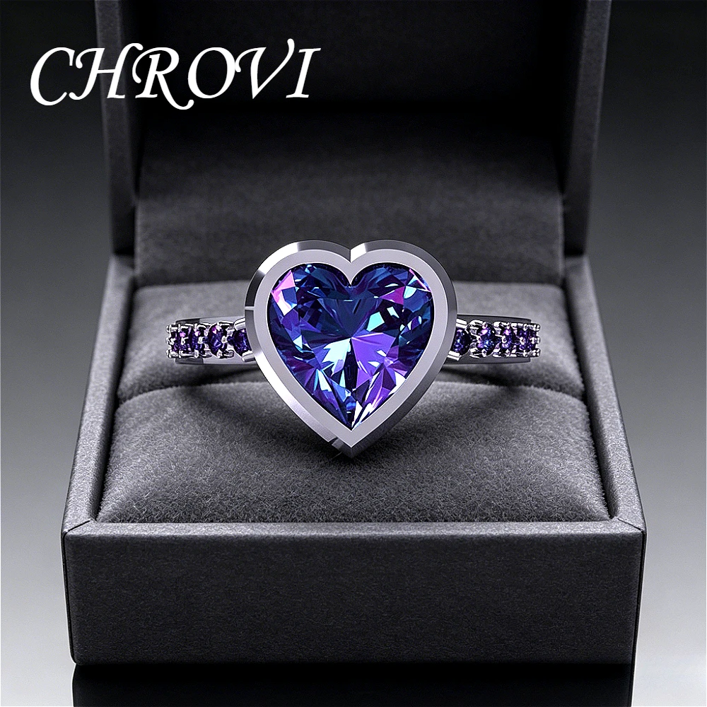 Luxuriöser 925 Sterling Silber Bestseller Amethyst Herzförmiger Zirkonia-Ring - Damen Verlobungsring Schmuck – Detail 6